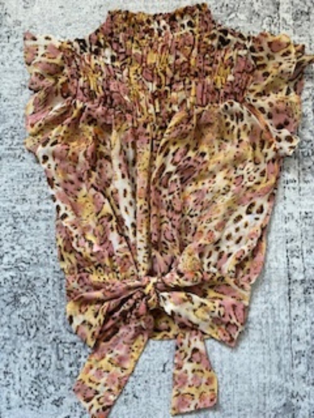 NWOT Bardot Smocked Ruffles Tie Waist Sheer Blouse Women's US 6/S